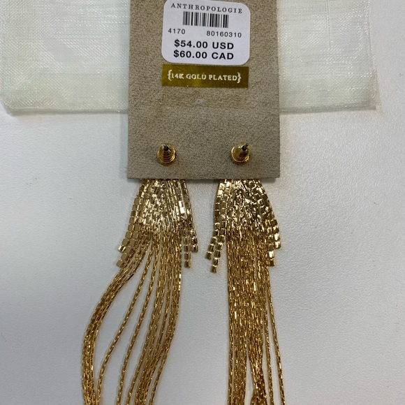 Anthropologie Triangle Fringe Earrings 14k gold plated NWT statement✨✨ - Picture 2 of 3